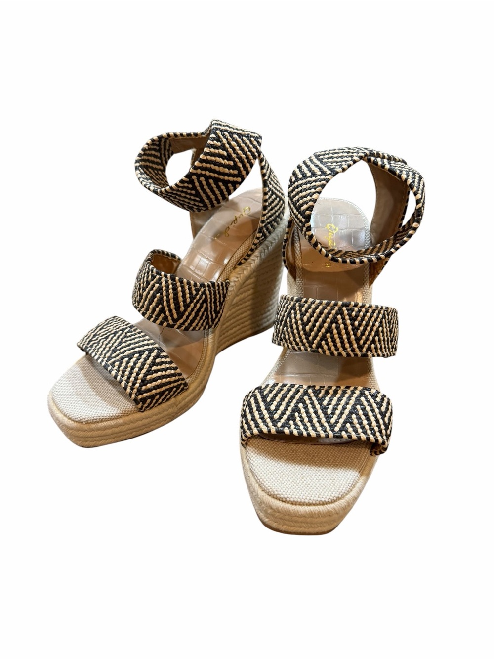 Woven Black & Natural Espadrille Wedge Sandals